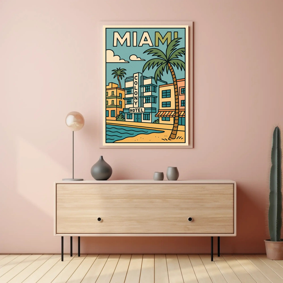Vibrant Miami Colony Hotel Travel Poster