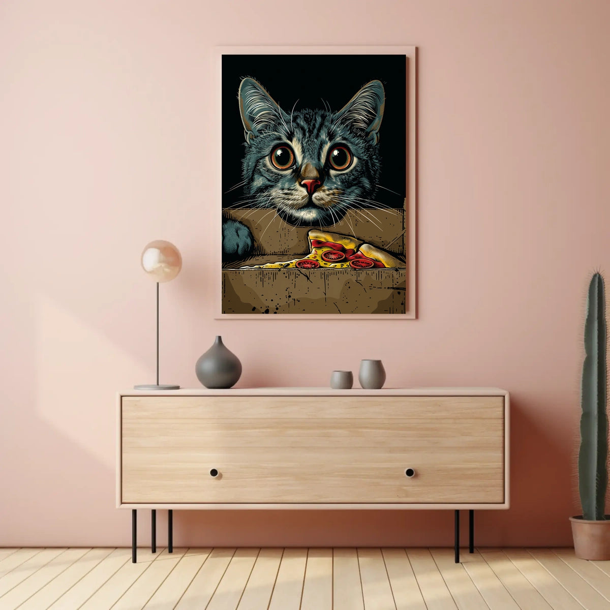 Curious Cat And Pizza Delight Poster