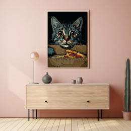 Curious Cat And Pizza Delight Poster