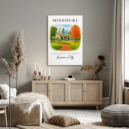 Kansas City Missouri Capitol Autumn Skyline Poster Poster