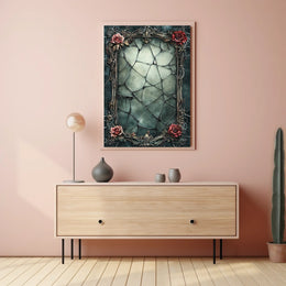 Ornate Gothic Floral Art Print with Roses and Cracked Frame Poster