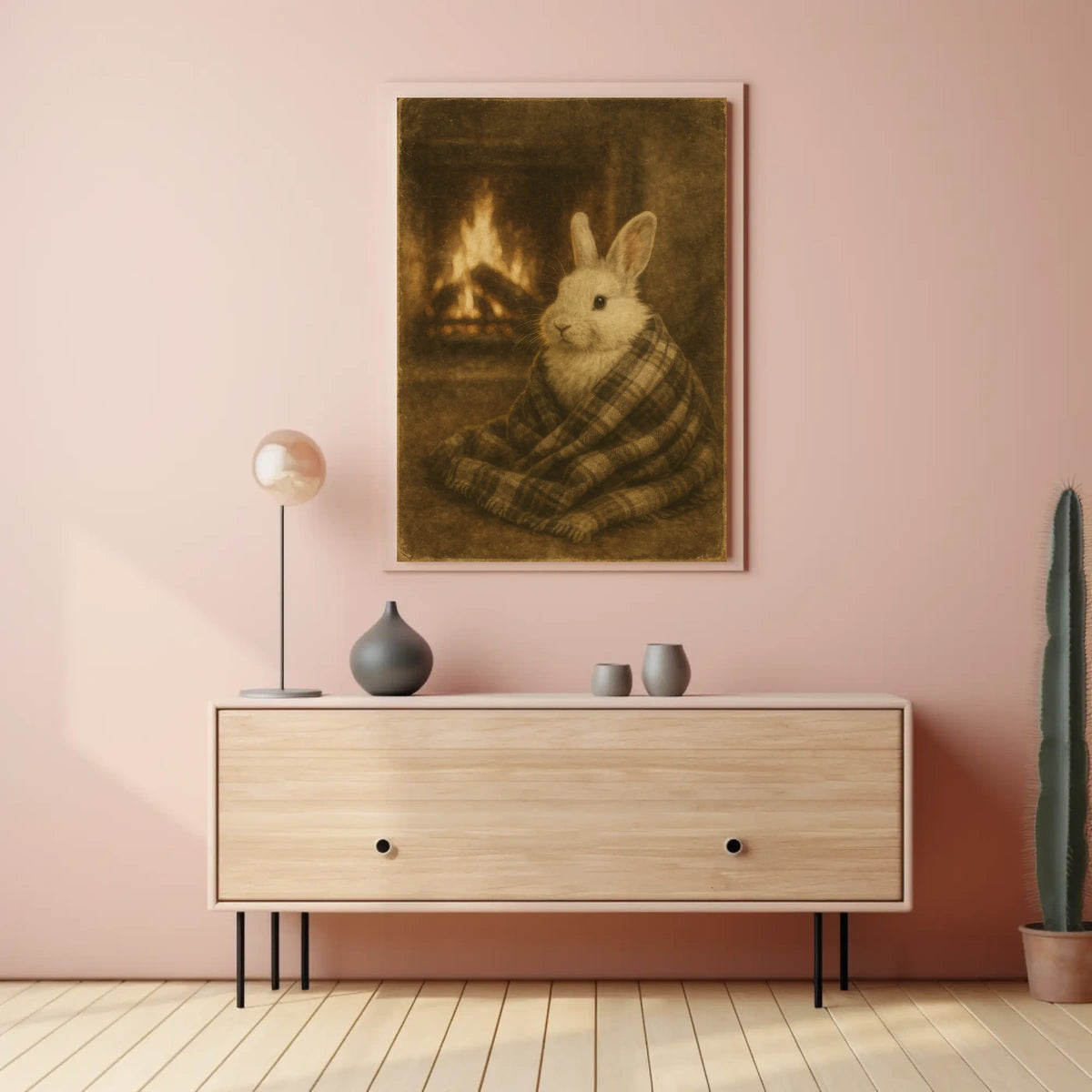 Cozy Fireside Bunny Poster