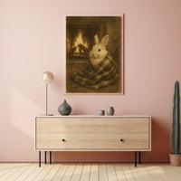 Cozy Fireside Bunny Poster