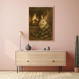 Cozy Fireside Bunny Poster