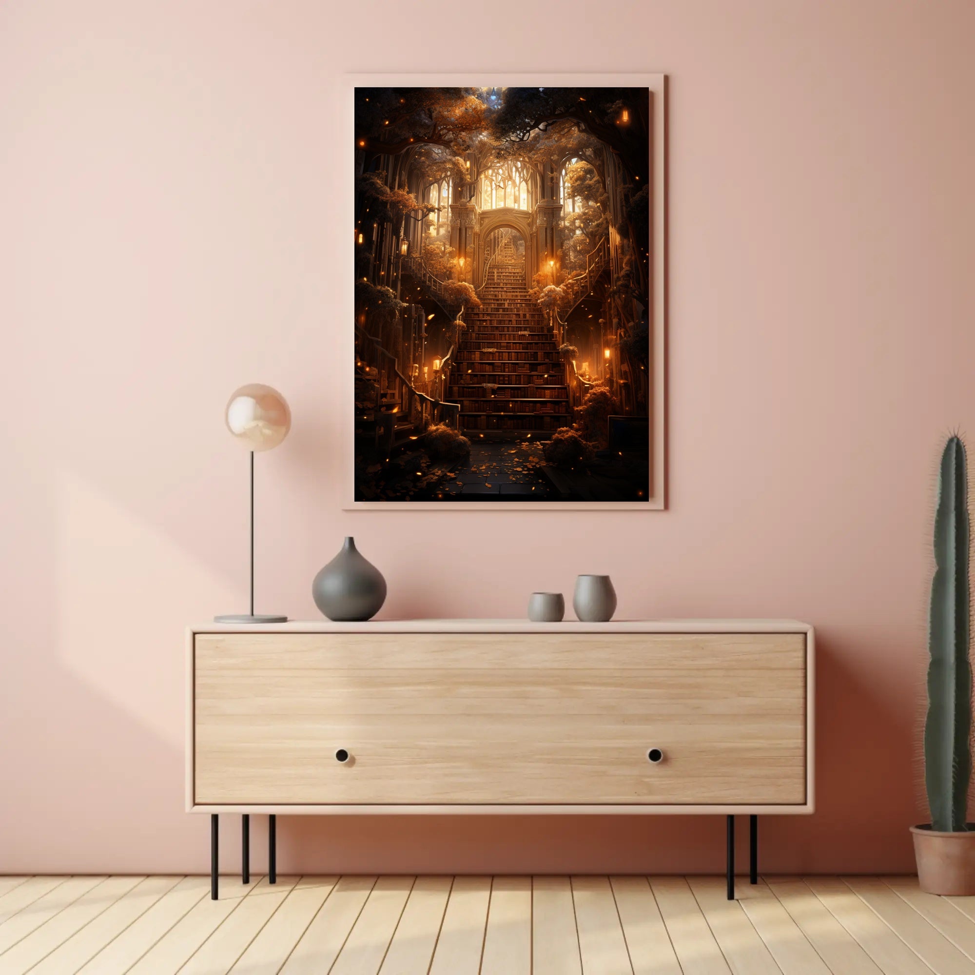 Enchanted Library Staircase Poster