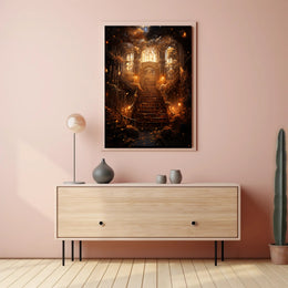 Enchanted Library Staircase Poster