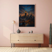New York City Twilight Skyline Poster Modern Wall Art