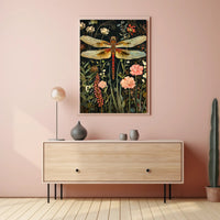 Dragonfly Botanical Art Print - Fantasy or Mythology Poster