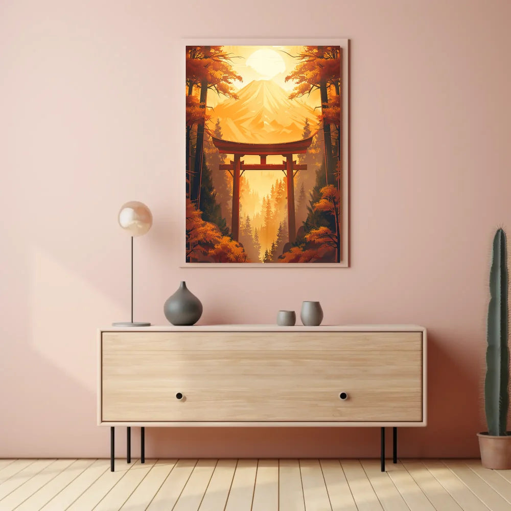 Japanese Torii Gate Autumn Landscape Poster Art
