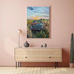 Vintage Pickup Truck Abstract Art On Canvas Fine Poster