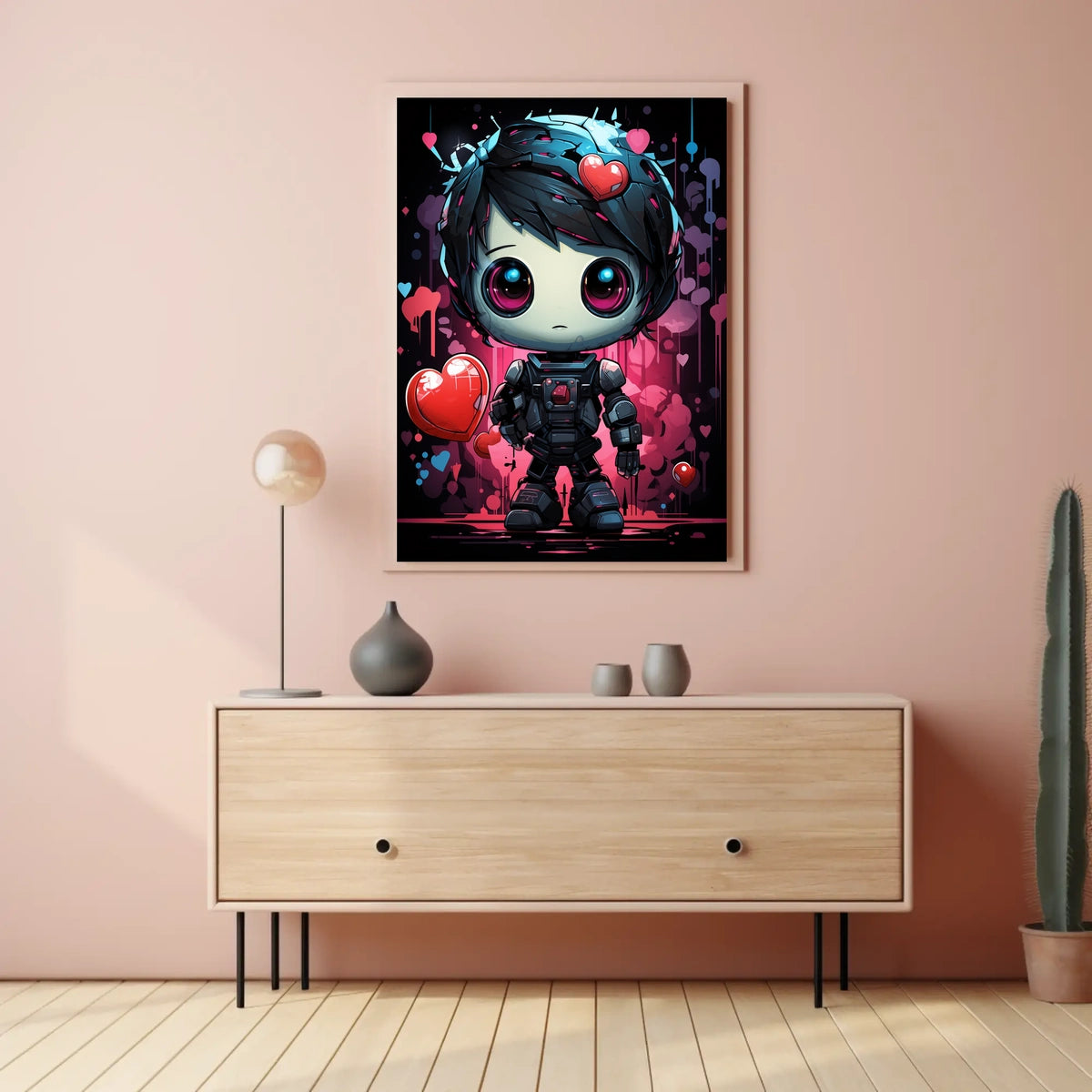Cute Robotic Heart Poster: Futuristic Love Art
