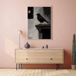 Raven on Stone Ledge: Impressionistic Animal Poster PosterGoat
