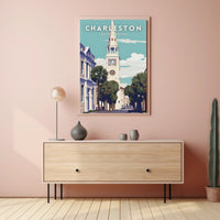 Charleston Clock Tower Vintage Travel Poster