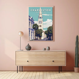 Charleston Clock Tower Vintage Travel Poster