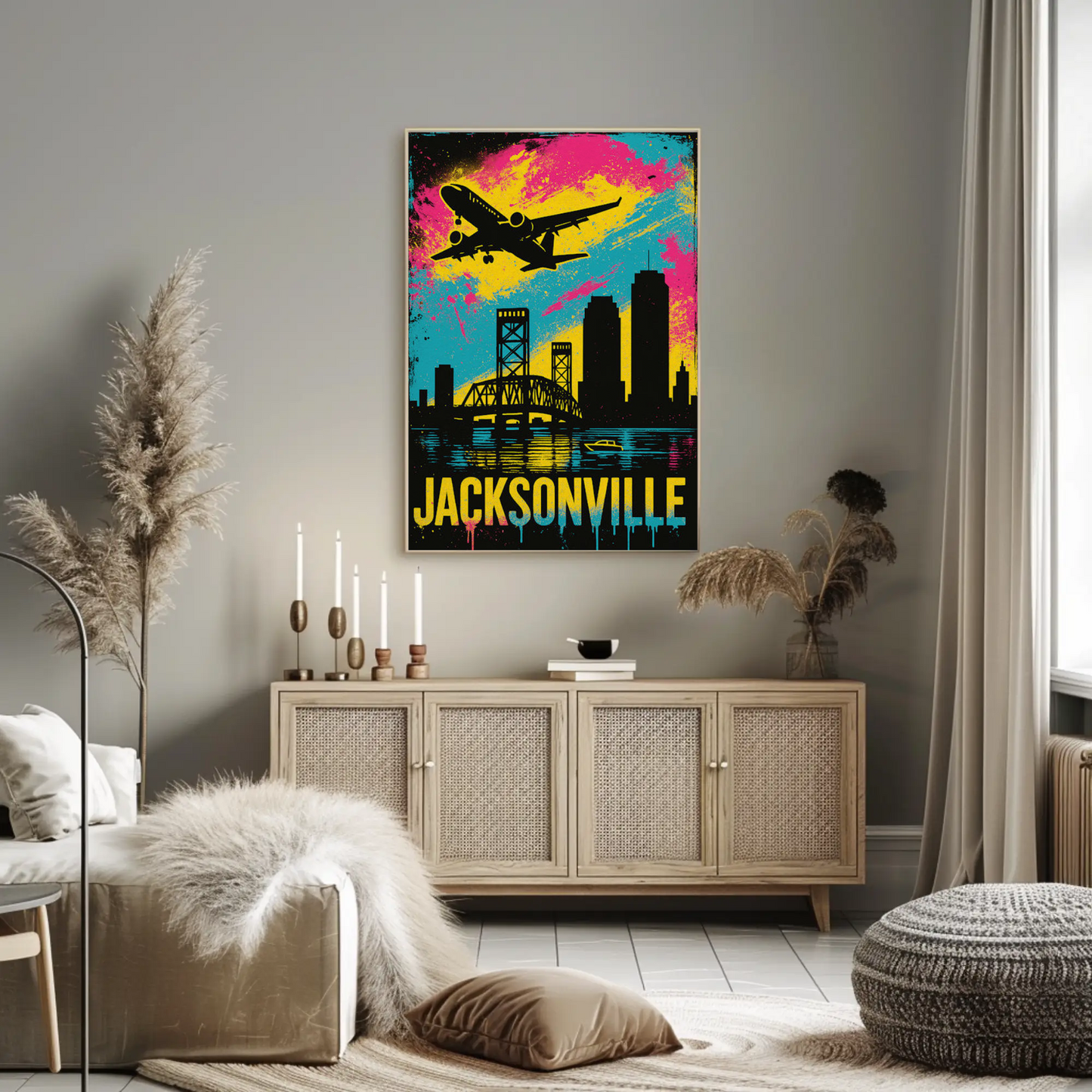 Jacksonville Florida Plane Skyline Bridge Poster Poster