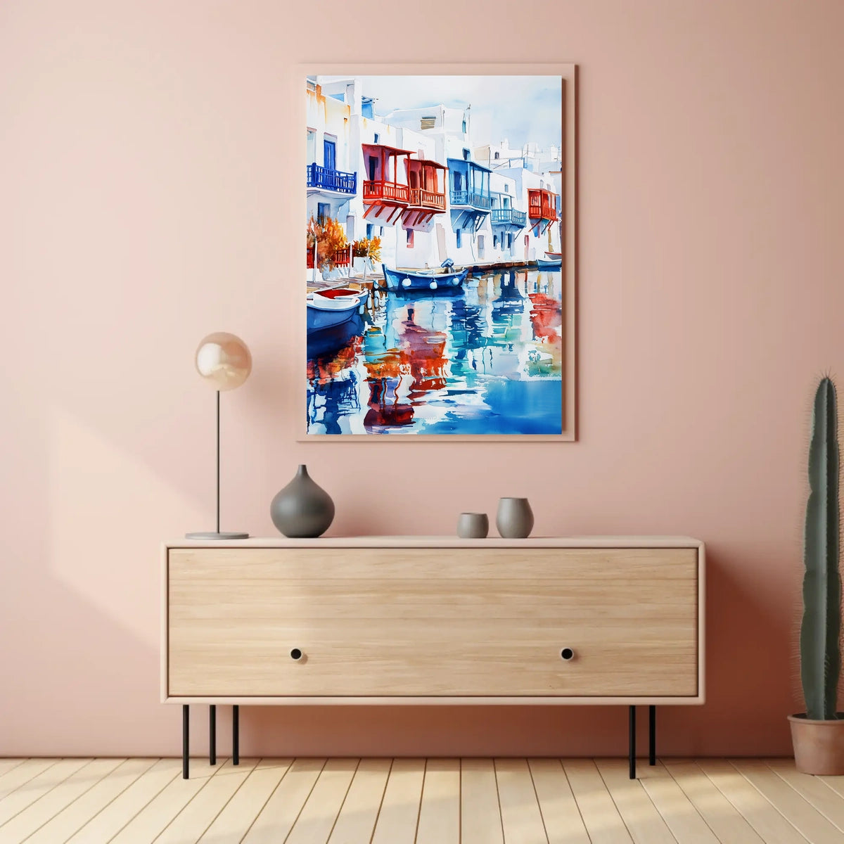 Greece Mykonos Colorful Waterfront Poster