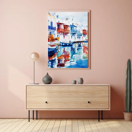 Greece Mykonos Colorful Waterfront Poster