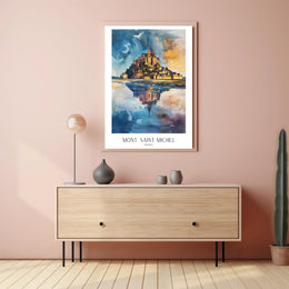 Mont Saint-Michel Painting: Vivid Watercolor Travel Poster PosterGoat