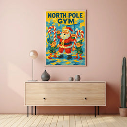 Santa Claus at North Pole Gym Fantasy or Mythology Poster