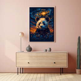 Cosmic Panda in Celestial Night Artistic Animal Poster