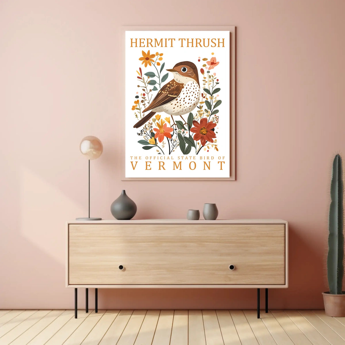 Vermont Hermit Thrush Nature Art Poster Print