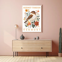 Vermont Hermit Thrush Nature Art Poster Print