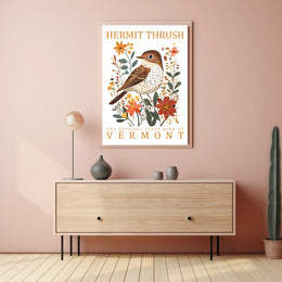 Vermont Hermit Thrush Nature Art Poster Print