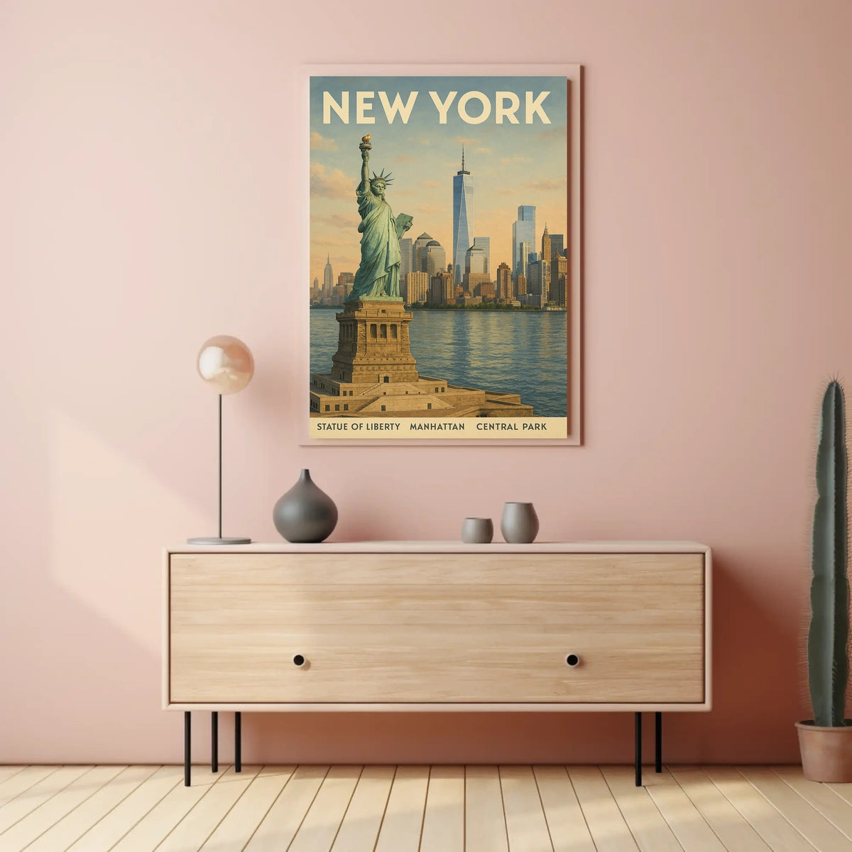 New York City Skyline Cityscape Poster Vintage Wall Art