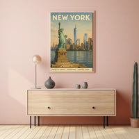 New York City Skyline Cityscape Poster Vintage Wall Art