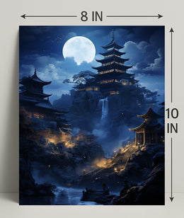 Moonlit Pagoda Serenity Poster