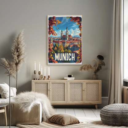 Munich Cathedral Autumn Germany Travel Poster