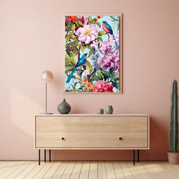 Vibrant Exotic Birds Botanical Art Animal Poster