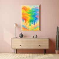 The poster displays an abstract, vibrant scene of flowing rainbow colors. The core Travel Poster