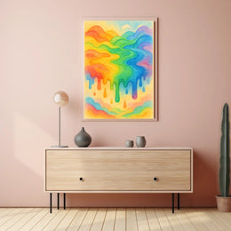 The poster displays an abstract, vibrant scene of flowing rainbow colors. The core Travel Poster