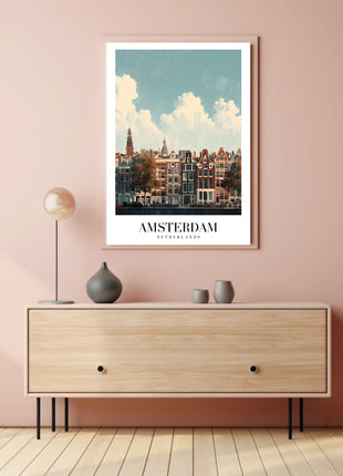 Amsterdam's Iconic Canal View Urban or Cityscape Poster