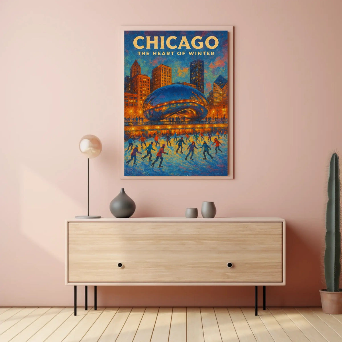 Chicago City Scene In Winter Landscape Wall Poster