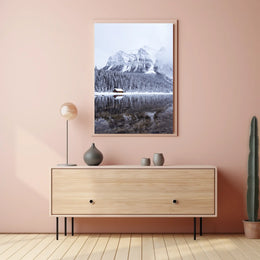 Serene Winter Mountain Cabin Landscape Poster