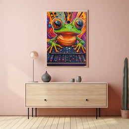 Whimsical Frog DJ Art Print: Abstract, Artistic, or Pop Culture Poster