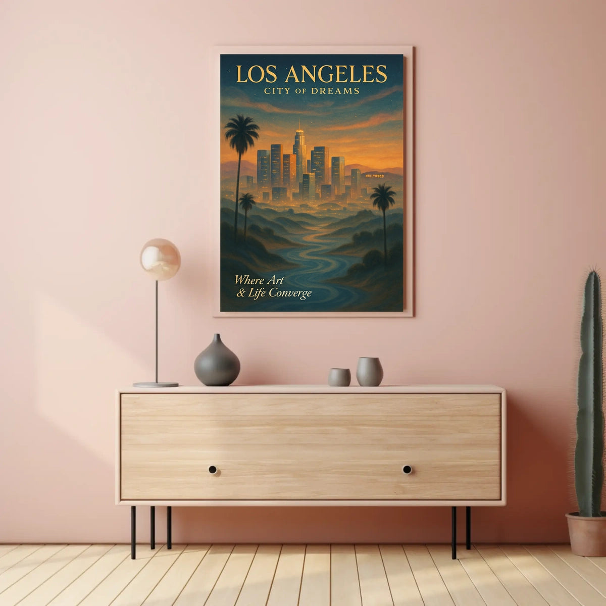 Los Angeles Skyline Sunset Art Poster: Dreamy Illustration