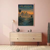 Los Angeles Skyline Sunset Art Poster: Dreamy Illustration