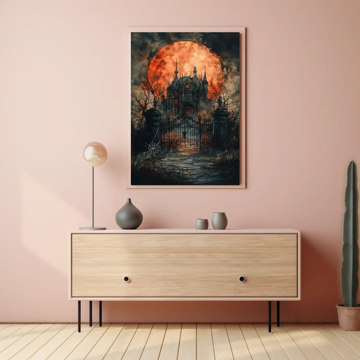 Gothic Mansion Eerie Full Moon Artistic Poster