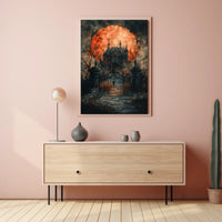 Gothic Mansion Eerie Full Moon Artistic Poster
