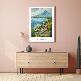 Nicaraguan Coastal Village Scene: Vibrant Travel Poster PosterGoat