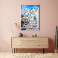 Santorini Serenity: Watercolor Greek Island Poster
