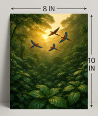 Lush Rainforest Paradise with Scarlet Macaws Animal Poster