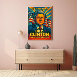 Bill Clinton 42nd President of the United States Colorful Comic Book Style Poster