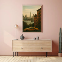 New York City Skyline Taxi Poster Vintage Wall Art