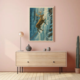 Majestic Deer on Ice Cliff Adventure Animal Poster