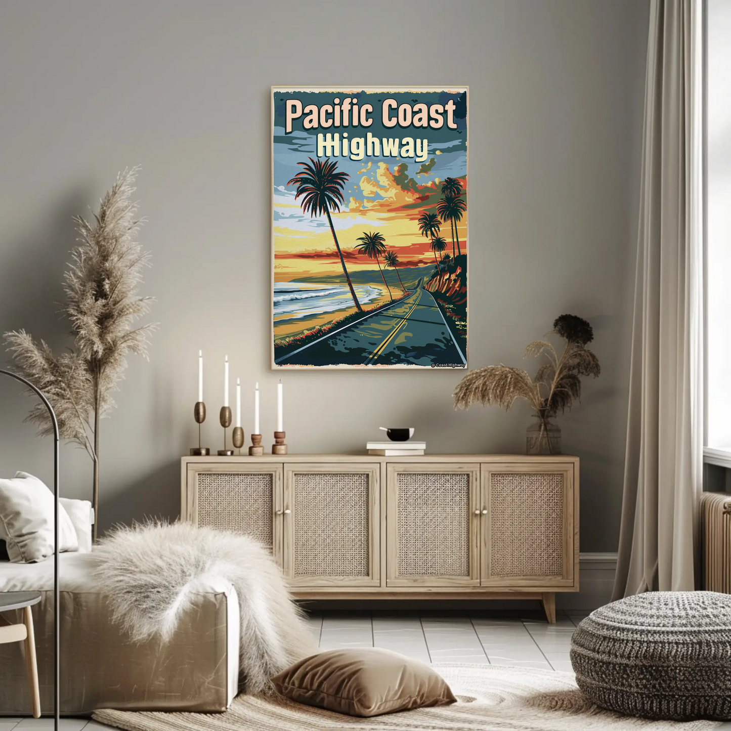 Pacific Coast Highway Sunset Scenic Ocean Drive Travel Poster