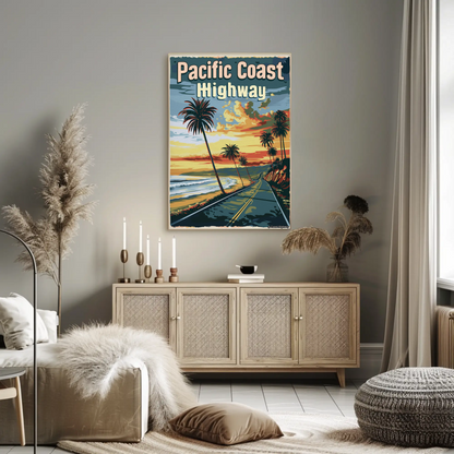 Pacific Coast Highway Sunset Scenic Ocean Drive Travel Poster